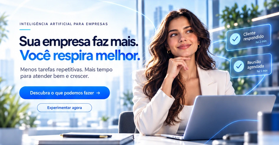 EMI em um escritório iluminado, com indicações de atendimento e agendamento
