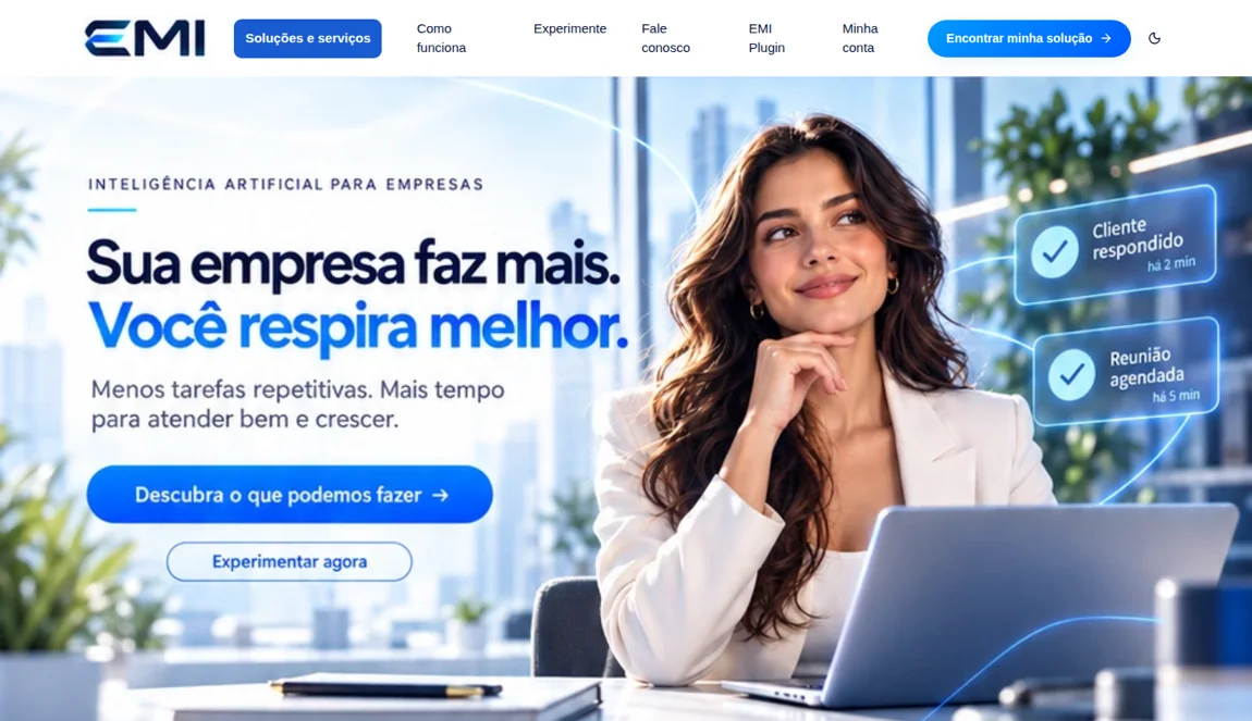 Captura verdadeira da página inicial do site EMI